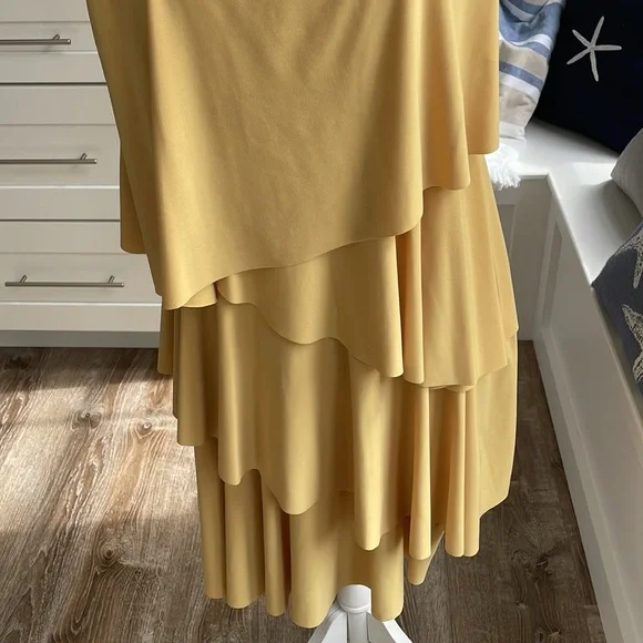 Joseph Ribkoff Mustard color layered ruffle  dress - Picture 4 of 9
